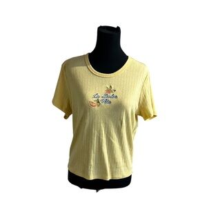 Dolce Vita Sunny Yellow Short Sleeve Top, Casual 50%Cotton 50%Polyester
